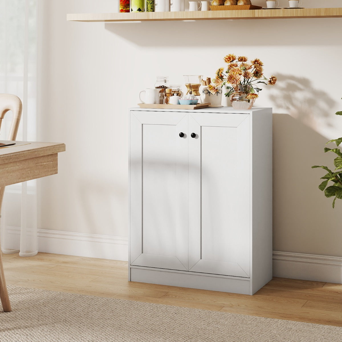 Mobiletto da pavimento per bagno organizzatore in legno con ante e ripiani regolabili, Mobiletto credenza indipendente-Armadietti da bagno