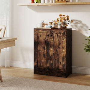 Mobiletto da pavimento per bagno organizzatore in legno con ante e ripiani regolabili, Mobiletto credenza indipendente Marrone-Armadietti da bagno