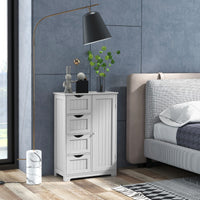 Mobiletto per bagno con 4 cassetti 1 anta ripiano regolabile, Mobile multiuso da terra in legno 56x30x82cm Bianco-Armadietti da bagno
