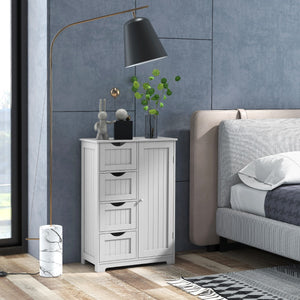 Mobiletto per bagno con 4 cassetti 1 anta ripiano regolabile, Mobile multiuso da terra in legno 56x30x82cm Bianco-Armadietti da bagno