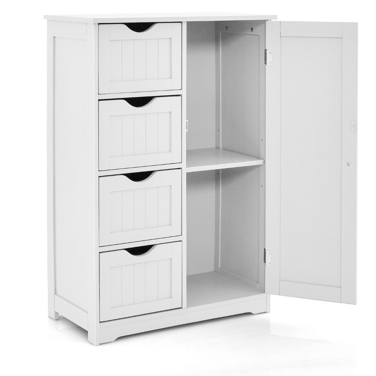 Mobiletto per bagno con 4 cassetti 1 anta ripiano regolabile, Mobile multiuso da terra in legno 56x30x82cm Bianco-Armadietti da bagno