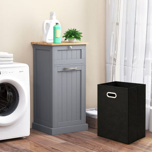 Mobiletto per lavanderia con cesto, Cesto per biancheria a ribalta autoportante con cassetto 40x37x82cm Grigio-Cesti del bucato
