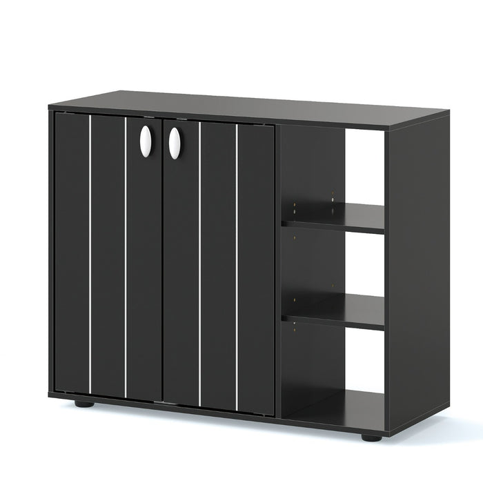 Mobiletto per scarpe con ante in legno autonomo per ingress-Scaffale porta scarpe a 3 ripiani con mensole regolabili Nero