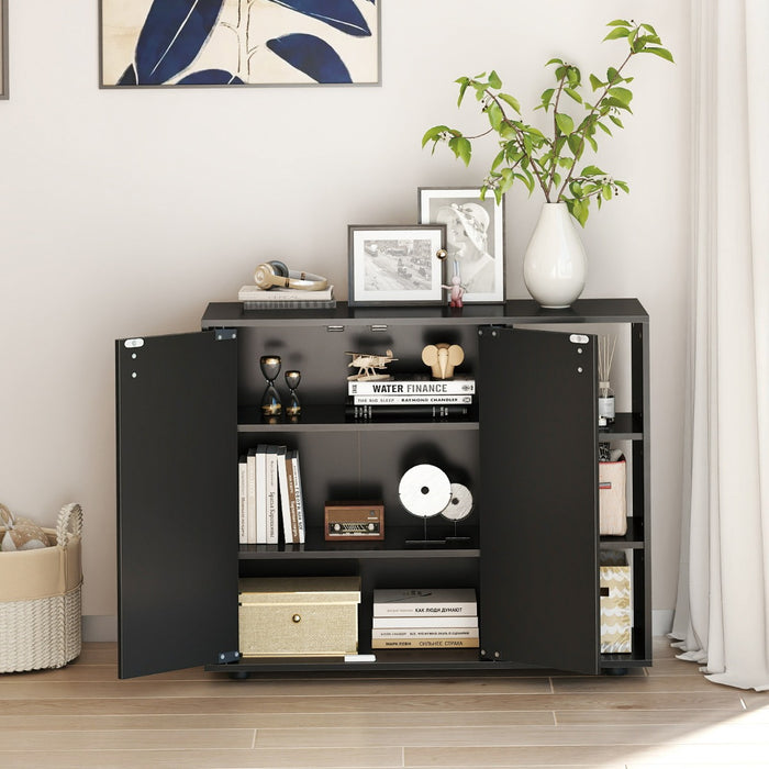 Mobiletto per scarpe con ante in legno autonomo per ingress-Scaffale porta scarpe a 3 ripiani con mensole regolabili Nero