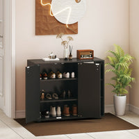 Mobiletto per scarpe con ante in legno autonomo per ingress-Scaffale porta scarpe a 3 ripiani con mensole regolabili Nero