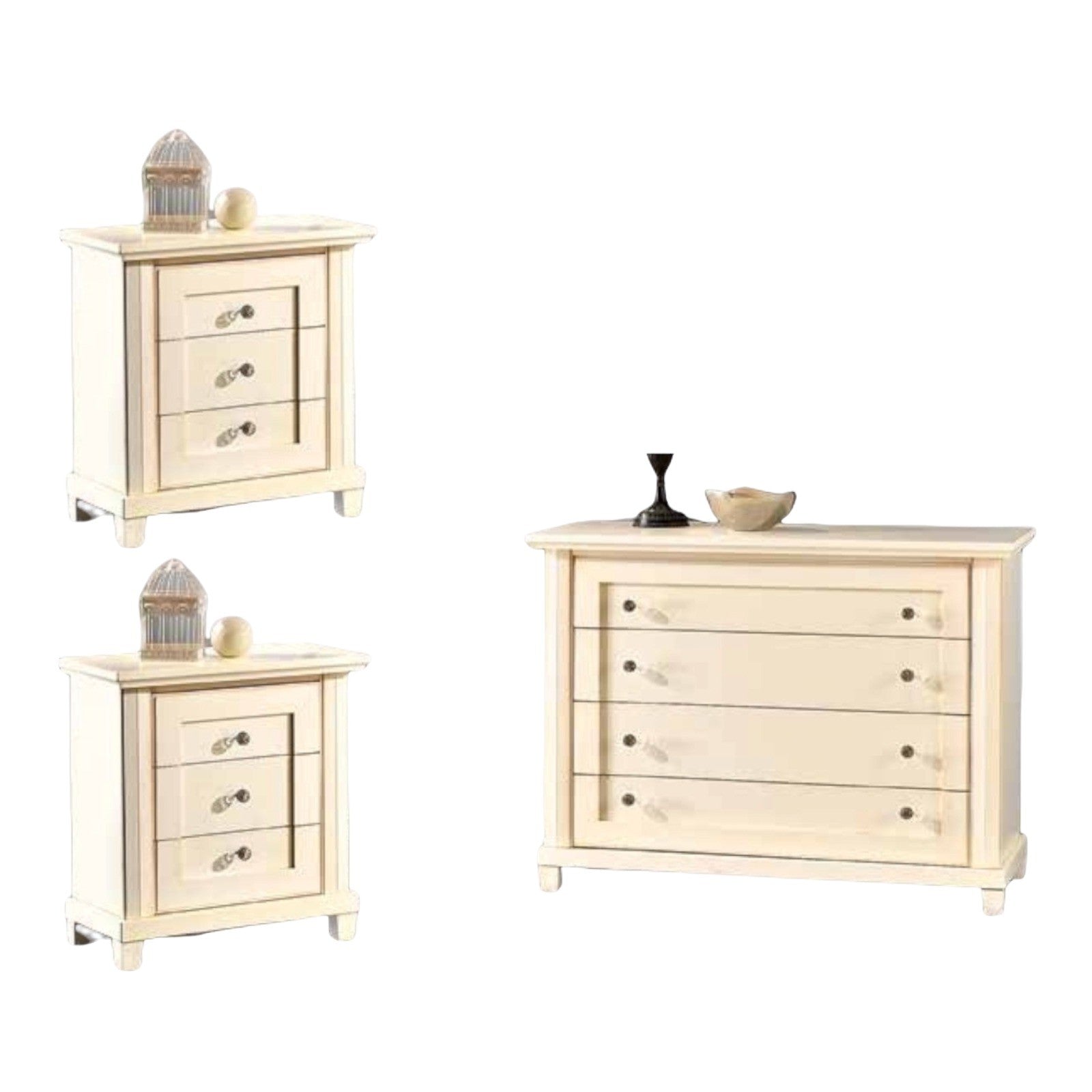 1 como' 2 comodini classico in legno colore avorio