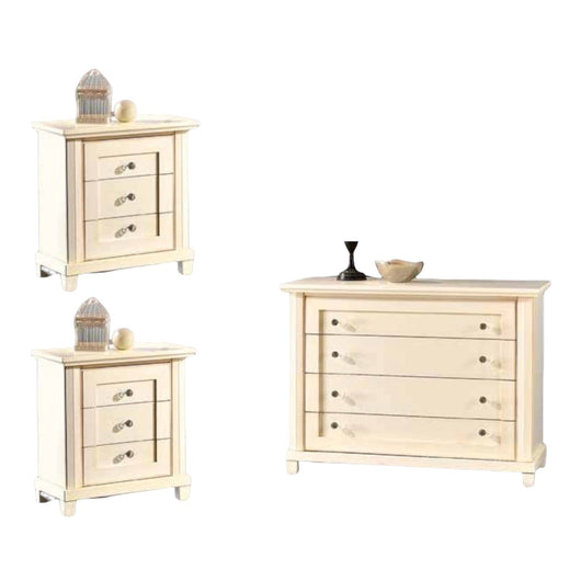 1 como' 2 comodini classico in legno colore avorio