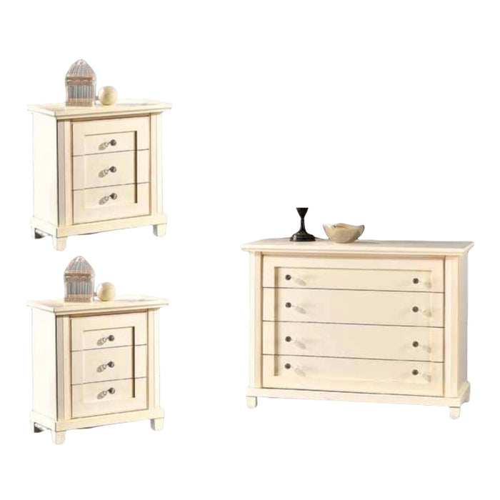 1 como' 2 comodini classico in legno colore avorio