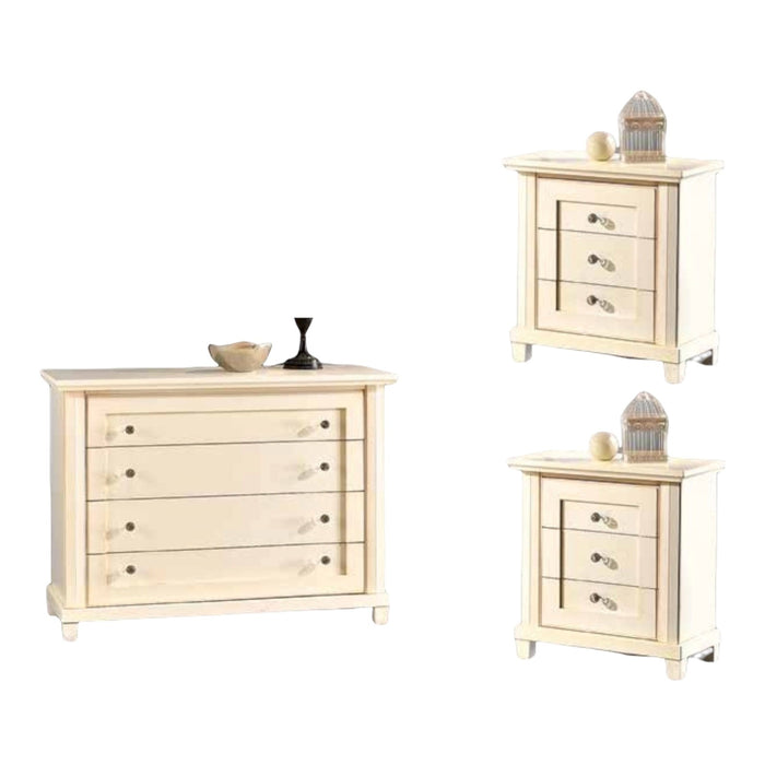 1 como' 2 comodini classico in legno colore avorio