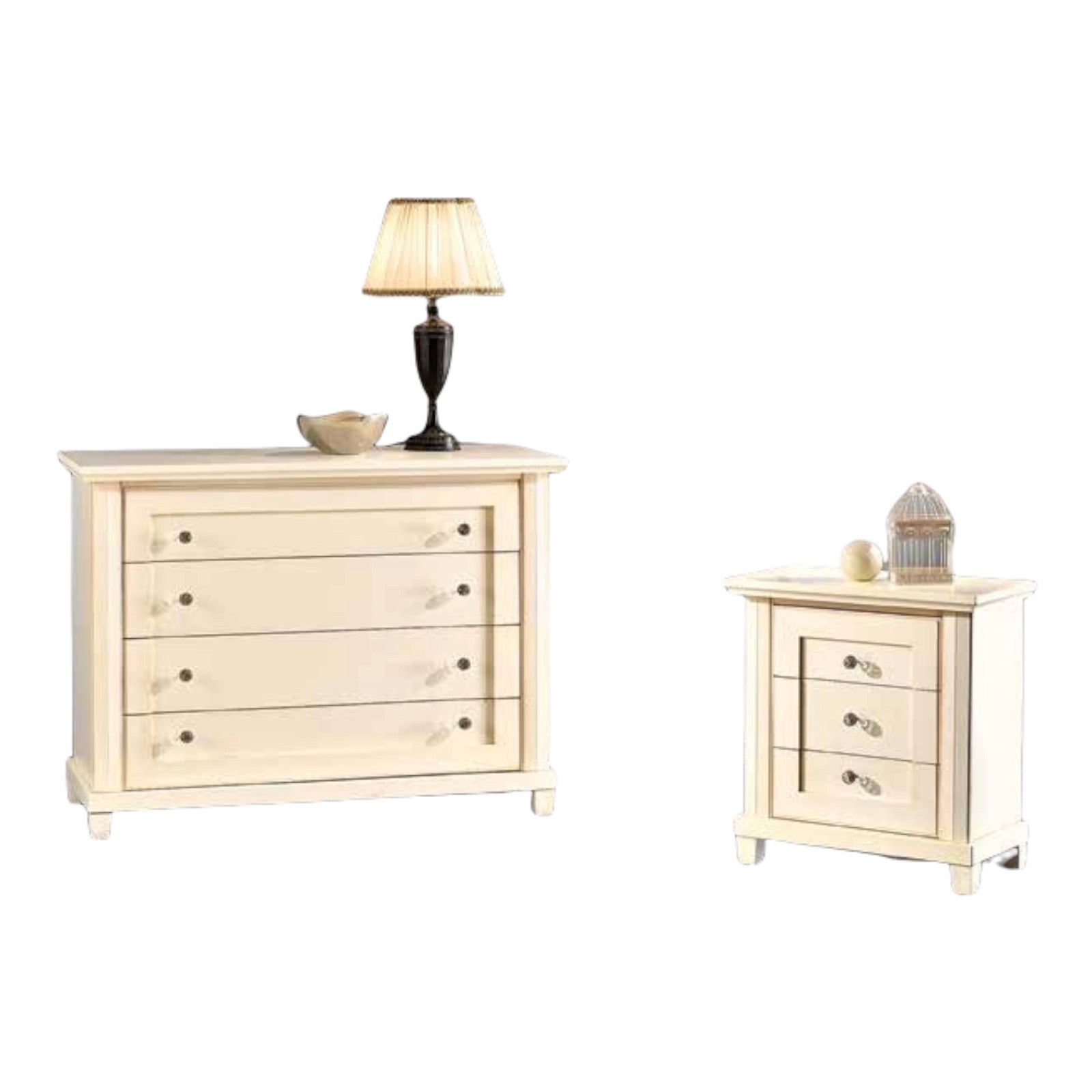 1 como' 2 comodini classico in legno colore avorio