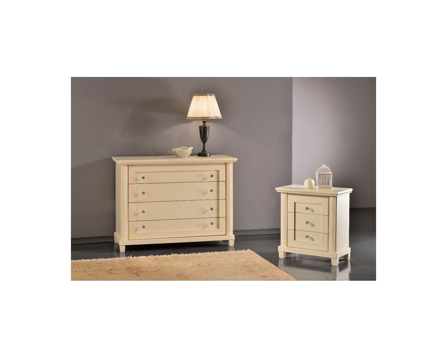 1 como' 2 comodini classico in legno colore avorio