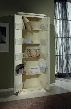 Armadietto porta scarpe legno avorio e decori 77x45x193