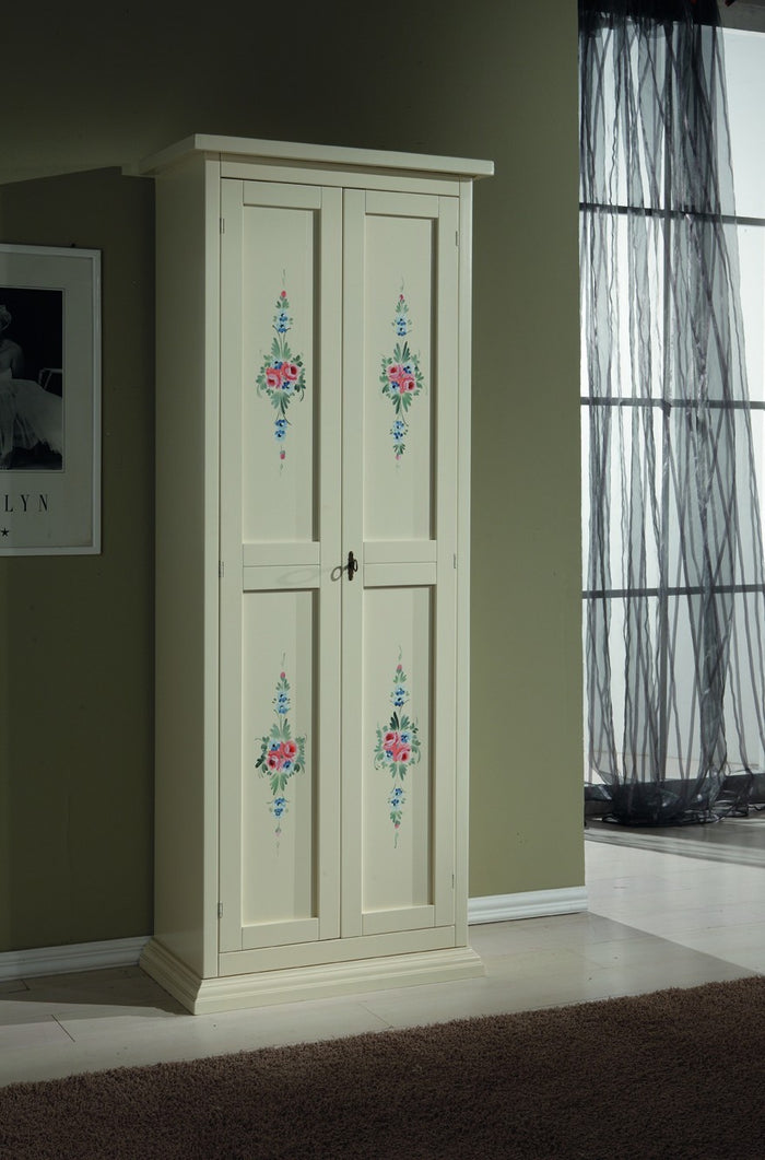 Armadietto porta scarpe legno avorio e decori 77x45x193