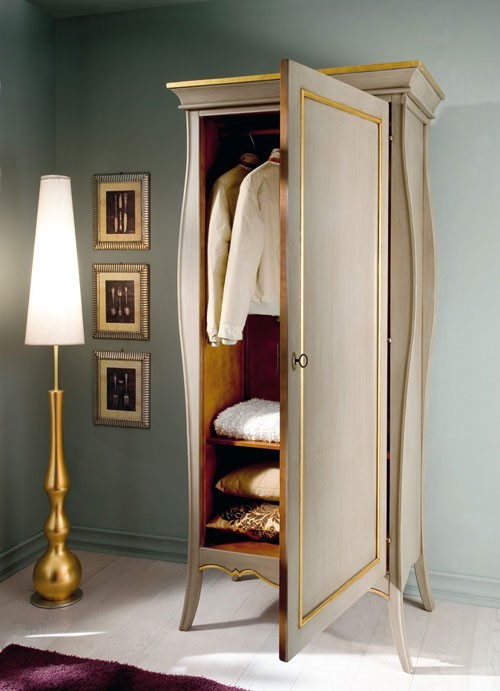 Armadio 1 anta arte povera legno tortora e oro 93x64x213