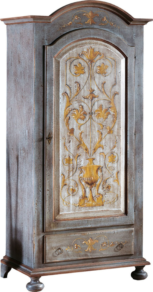 Armadio 1 porta legno shabby azzurro cenere decorato 96x56x196 (1419) - Mobili 2G