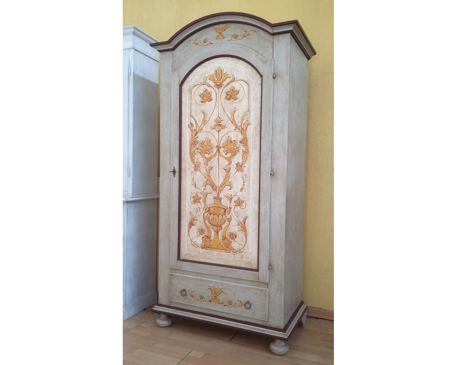 Armadio 1 porta legno shabby azzurro cenere decorato 96x56x196 (1419) - Mobili 2G