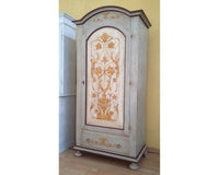 Armadio 1 porta legno shabby azzurro cenere decorato 96x56x196 (1419) - Mobili 2G