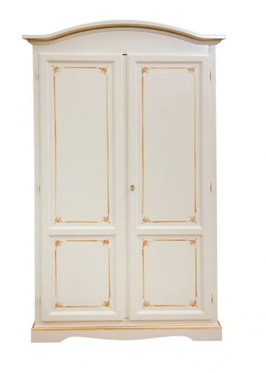 Armadio 2 ante legno shabby avorio anticato decorato filo arancione 107x55x197 - Mobili 2G