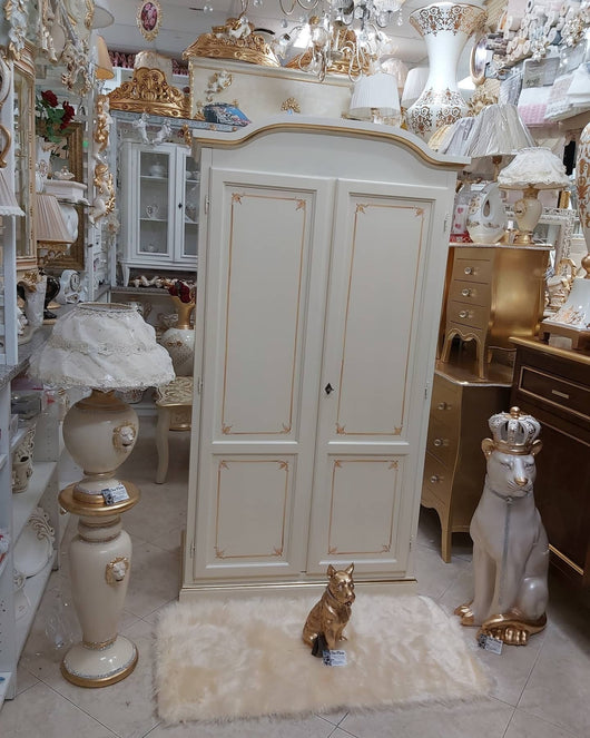 Armadio 2 ante legno shabby avorio anticato decorato filo arancione 107x55x197 - Mobili 2G