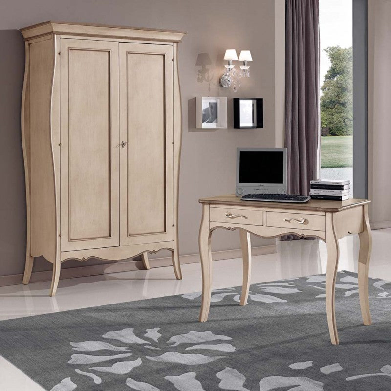 Armadio 2 ante legno shabby avorio anticato e tortora 127x64x212 (1462) - Mobili 2G