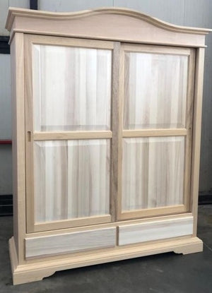 Armadio 2 ante scorrevoli 2 cassetti legno grezzo 180x67x225 - Mobili 2G