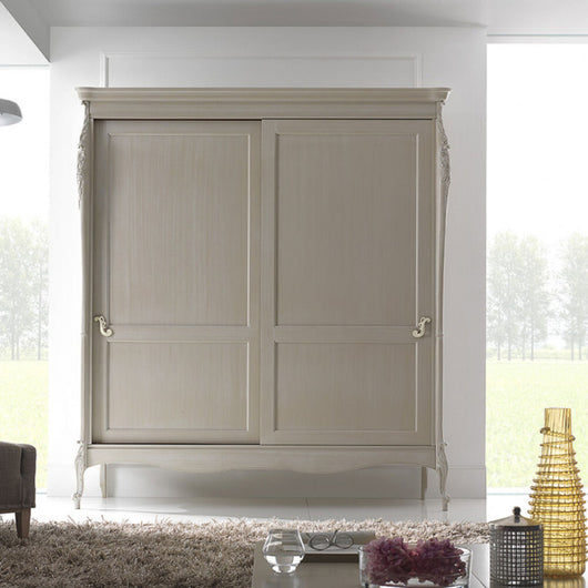 Armadio 2 ante scorrevoli classico in legno con intaglio avorio l.200 p.69 h.225 - Mobili 2G