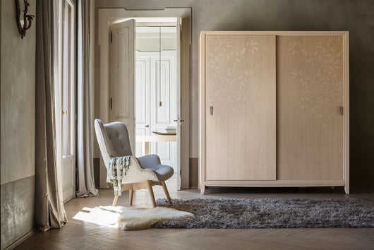 Armadio 2 ante scorrevoli in legno con decoro foglia naturale l.200 p.64 h.220 - Mobili 2G