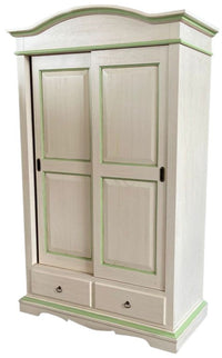Armadio 2 ante scorrevoli legno shabby avorio anticato filo verde 122x59x200 - Mobili 2G