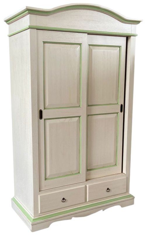 Armadio 2 ante scorrevoli legno shabby avorio anticato filo verde 122x59x200 - Mobili 2G
