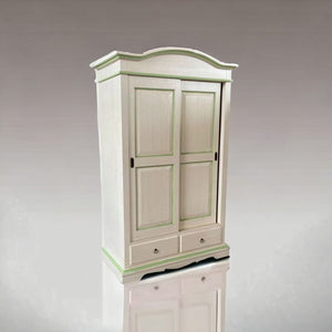 Armadio 2 ante scorrevoli legno shabby avorio anticato filo verde 122x59x200 - Mobili 2G