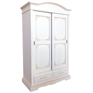 Armadio 2 ante scorrevoli legno shabby bianco decorato filo rosa 122x59x200 - Mobili 2G