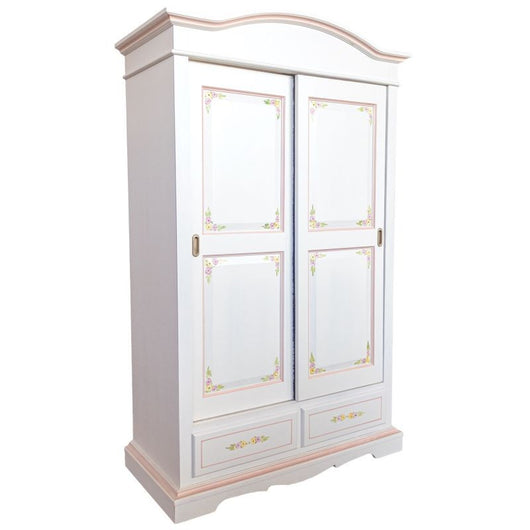 Armadio 2 ante scorrevoli legno shabby bianco decorato filo rosa 122x59x200 - Mobili 2G