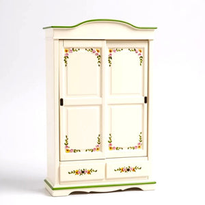 Armadio 2 ante scorrevoli legno shabby bianco decorato filo verde 122x59x200 - Mobili 2G