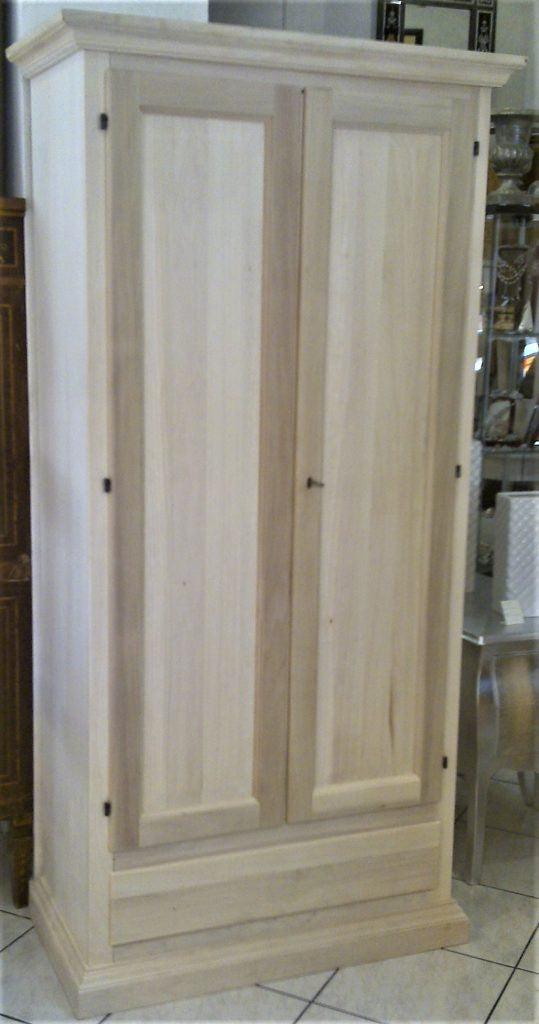 Armadio 2 porte 1 cassetto legno grezzo 90x45x180