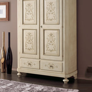 Armadio 2 porte classico in legno avorio shabby 135x63x203 (1467) - Mobili 2G
