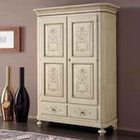 Armadio 2 porte classico in legno avorio shabby 135x63x203 (1467) - Mobili 2G