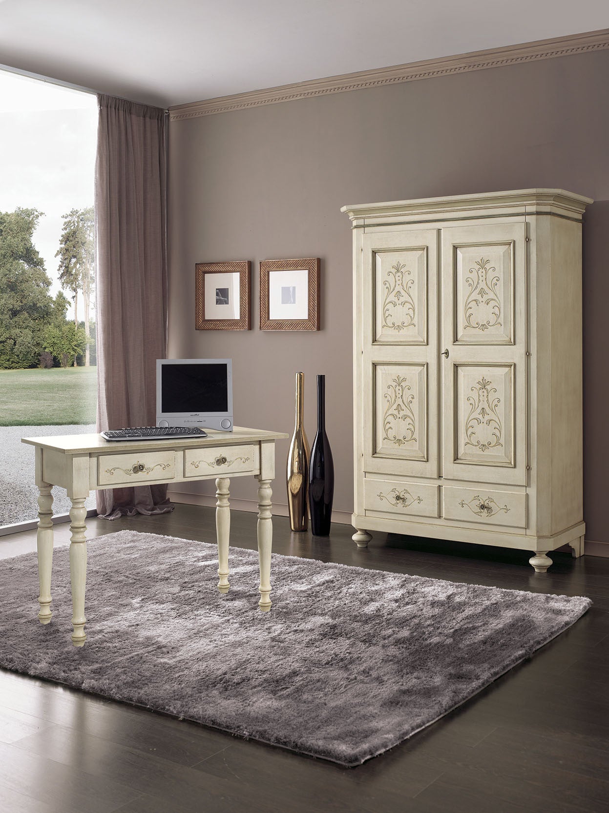 Armadio 2 porte classico in legno avorio shabby 135x63x203 (1467) - Mobili 2G