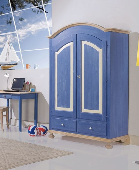 Armadio 2 porte in legno blu e miele shabby 125x60x200 (2202) - Mobili 2G