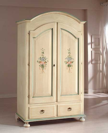 Armadio 2 porte in legno shabby avorio patinato/verde 125x61x200 - Mobili 2G