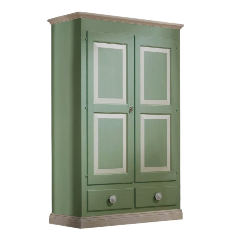 Armadio 2 porte in legno verde e miele shabby 127x60x200 (2204) - Mobili 2G