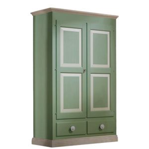 Armadio 2 porte in legno verde e miele shabby 127x60x200 (2204) - Mobili 2G