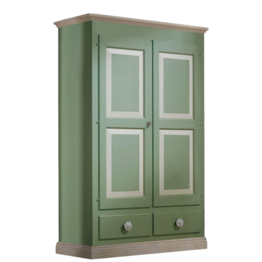Armadio 2 porte in legno verde e miele shabby 127x60x200 (2204) - Mobili 2G