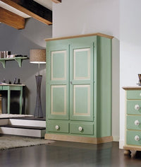 Armadio 2 porte in legno verde e miele shabby 127x60x200 (2204) - Mobili 2G