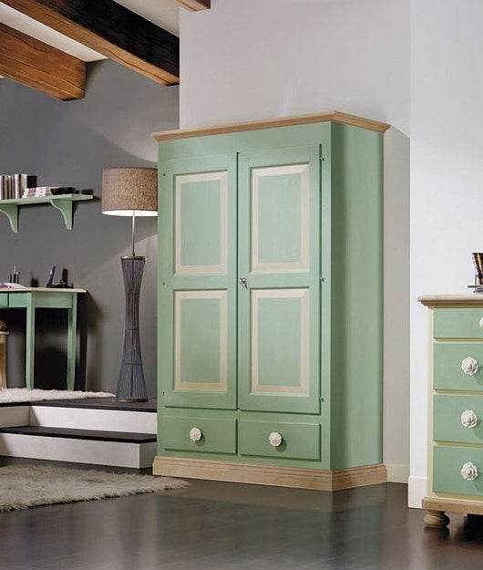 Armadio 2 porte in legno verde e miele shabby 127x60x200 (2204) - Mobili 2G