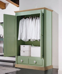 Armadio 2 porte in legno verde e miele shabby 127x60x200 (2204) - Mobili 2G