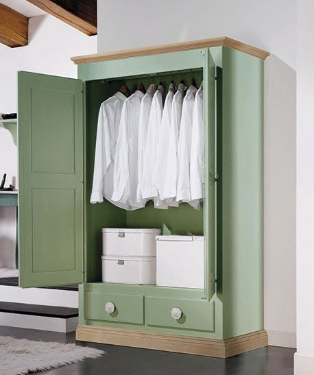 Armadio 2 porte in legno verde e miele shabby 127x60x200 (2204) - Mobili 2G