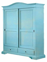 Armadio 2 porte legno shabby azzurro consumato 180x67x225 - Mobili 2G