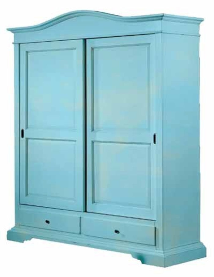 Armadio 2 porte legno shabby azzurro consumato 180x67x225 - Mobili 2G
