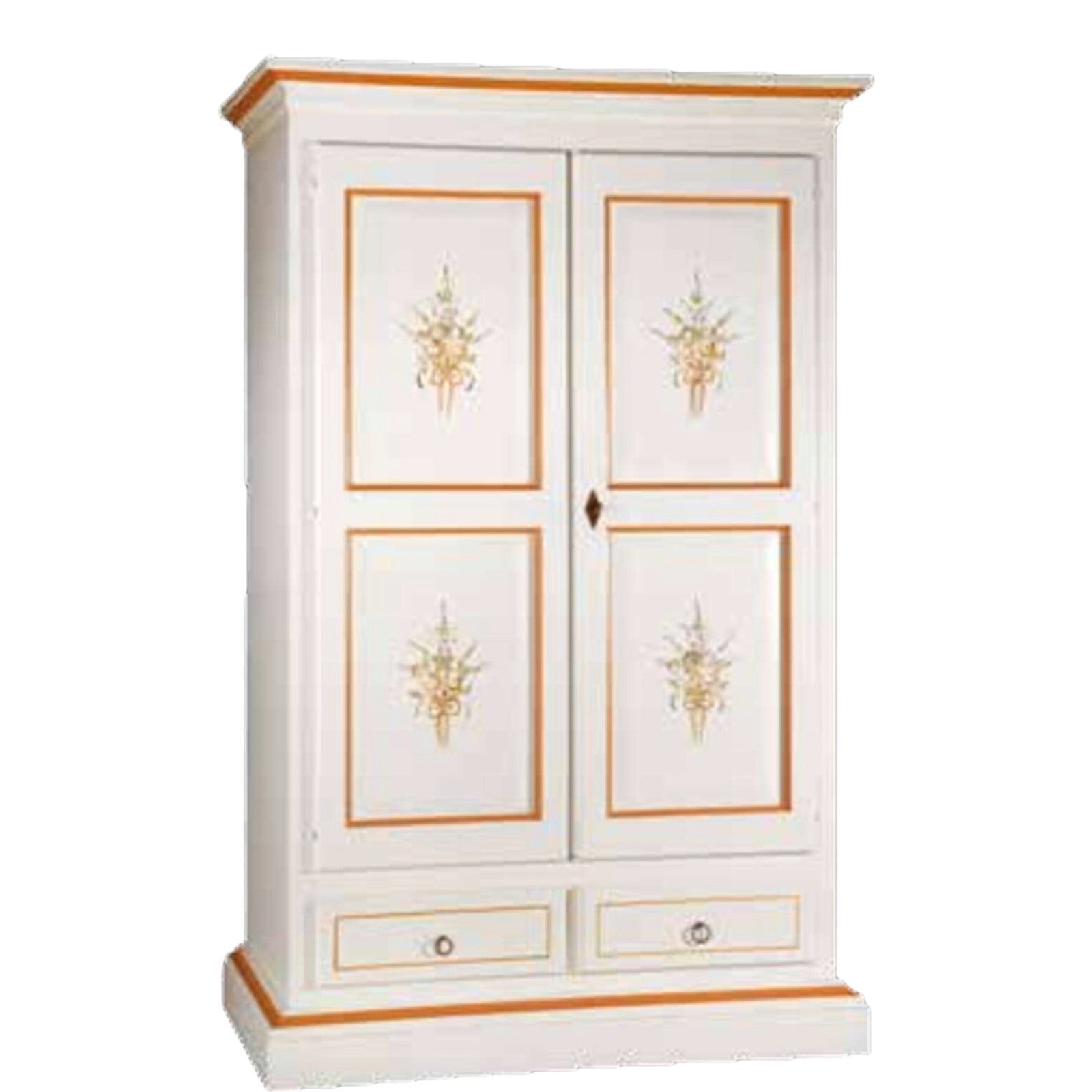 Armadio 2 porte legno shabby bianco e decori arancioni 125x61x200