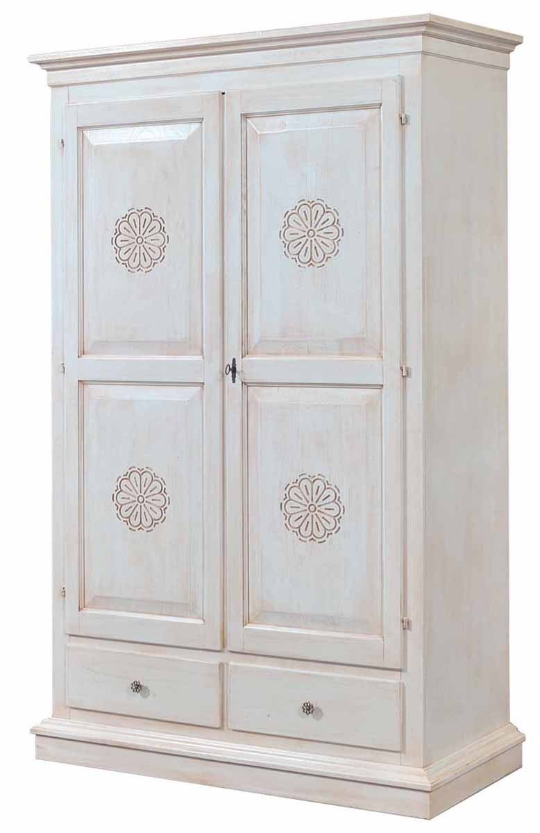 Armadio 2 porte legno shabby bianco invecchiato con decori 125x61x200 - Mobili 2G